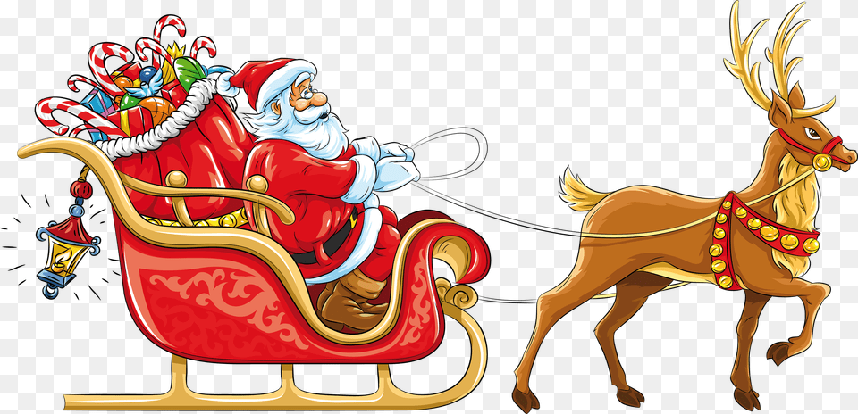 Santa Sleigh Santa Claus Christmas, Baby, Person, Plant, Lawn Mower Free Png Download