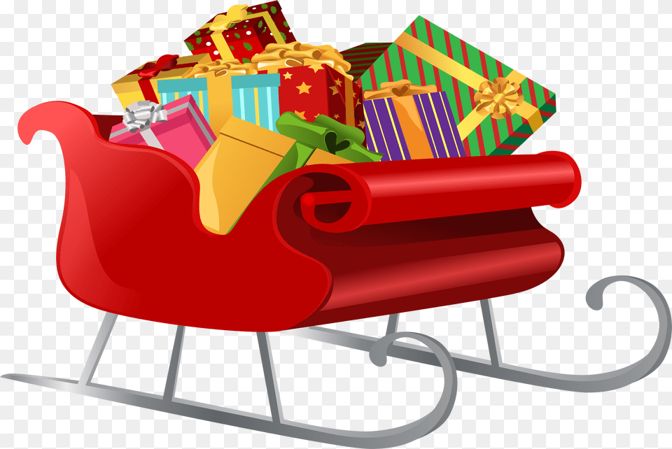 Santa Sleigh With Gifts Clip Art Image Santa Sleigh With Presents, Furniture Free Transparent Png