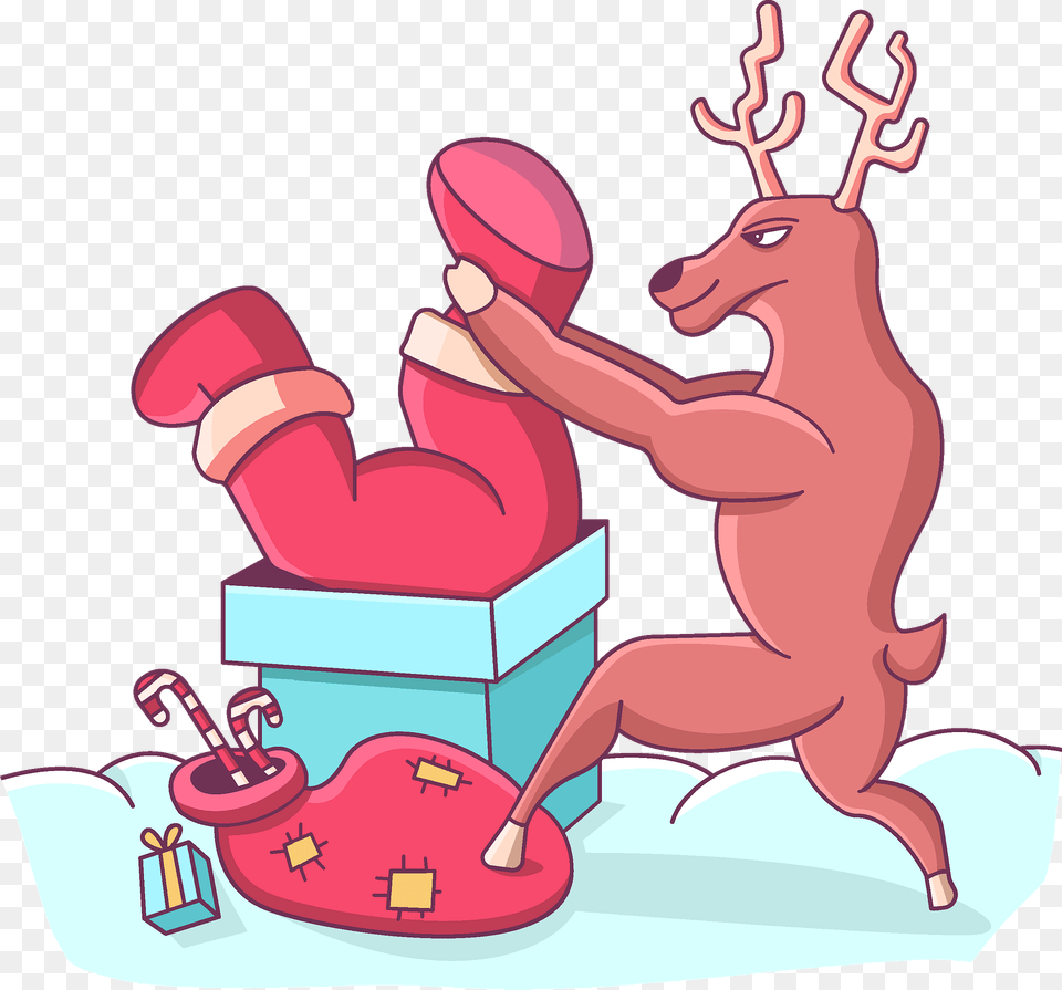 Santa Stuck In The Chimney Clipart, Cartoon, Animal, Kangaroo, Mammal Png Image