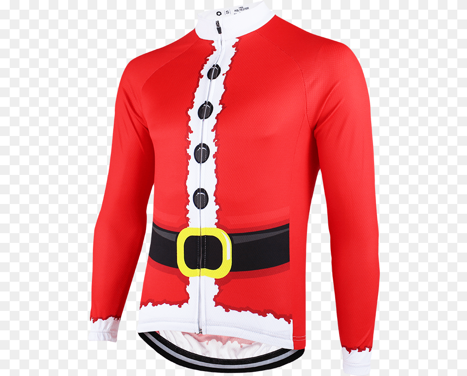 Santa Suit Long Sleeve Christmas Cycling Jersey Santa Suit Transparent, Clothing, Coat, Jacket, Long Sleeve Png Image