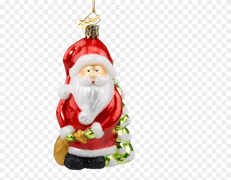 Santa With Bag And Snow Cover Tree Christmas Ornament, Figurine, Nature, Outdoors, Snowman Free Transparent Png