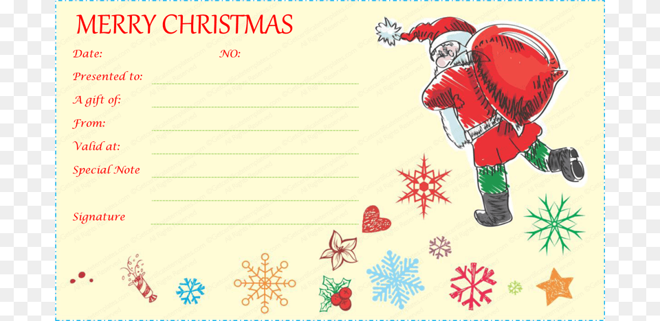 Santa With Gift Bag Gift Certificate Template Gift Card, Envelope, Greeting Card, Mail, Baby Free Png
