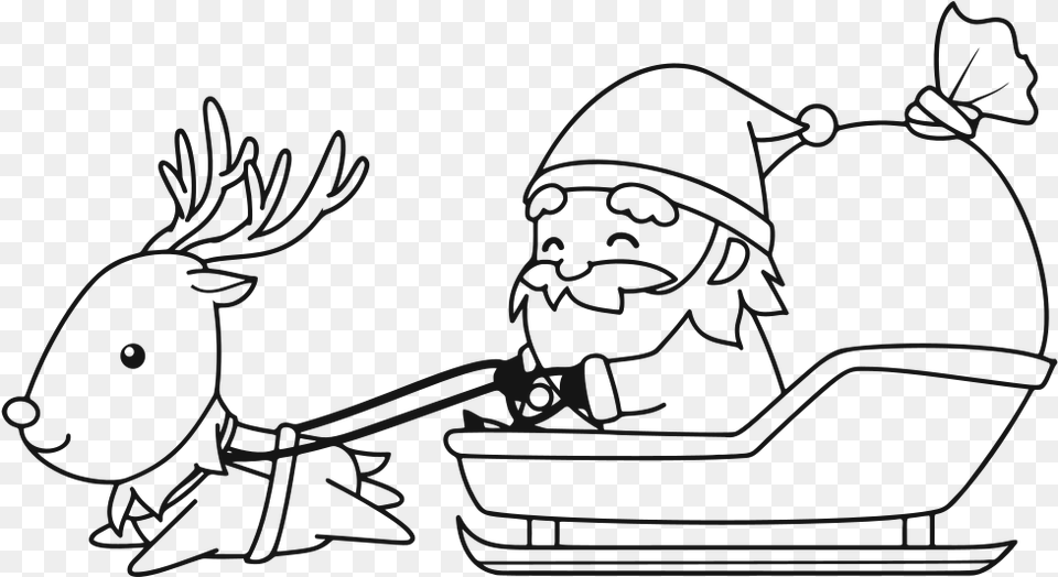 Santa With Reindeer Line Art Santa Coloring Pages Png