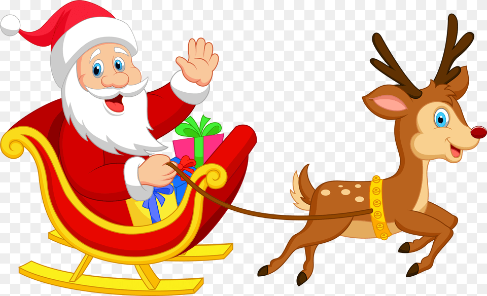 Santa With Rudolph Clipart Cartoon, Dynamite, Weapon Free Png Download