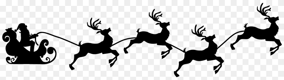 Santas Sleigh And Reindeer Silhouette, Animal, Deer, Mammal, Wildlife Png Image