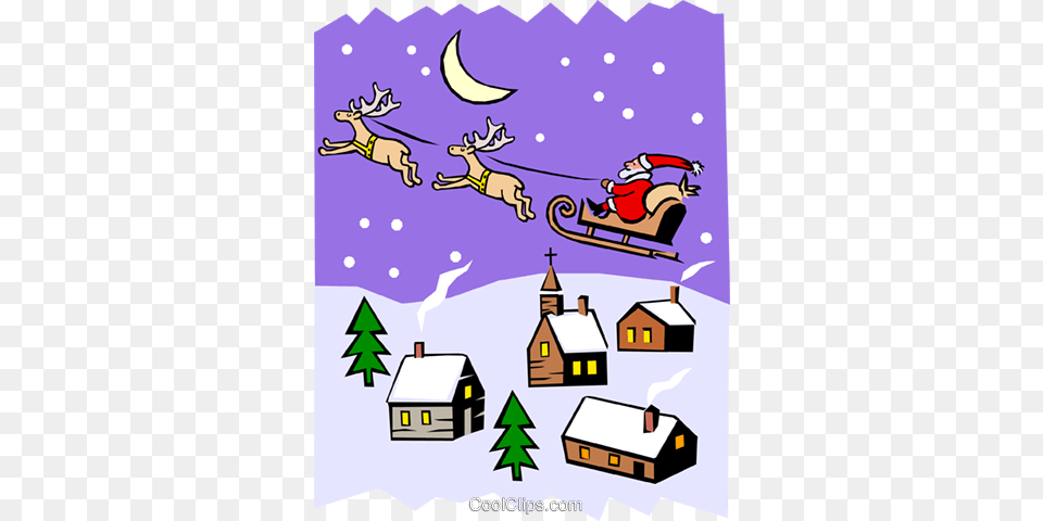 Santas Sleigh In Christmas Scene Royalty Vector Clip Art, Outdoors, Nature, Baby, Person Png Image