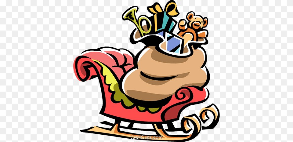Santas Sleigh With Sack Of Toys Royalty Vector Clip Art, Furniture, Bulldozer, Machine, Advertisement Free Png