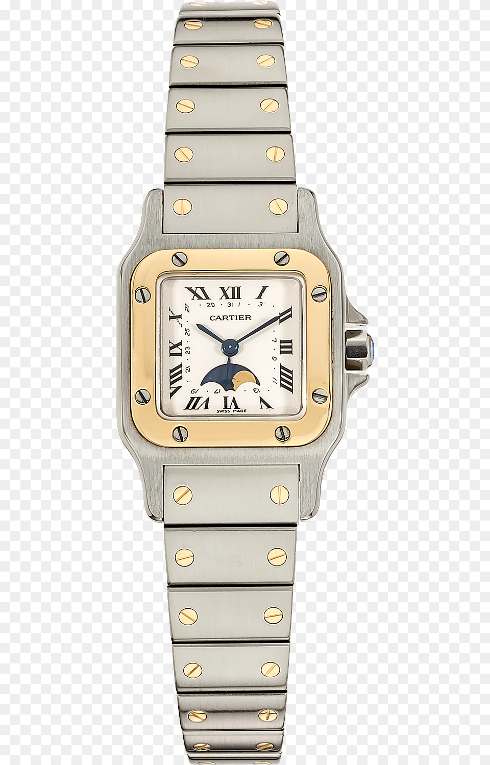 Santos Galbee Moon Phase Yellow Gold And Stainless, Arm, Body Part, Person, Wristwatch Free Transparent Png