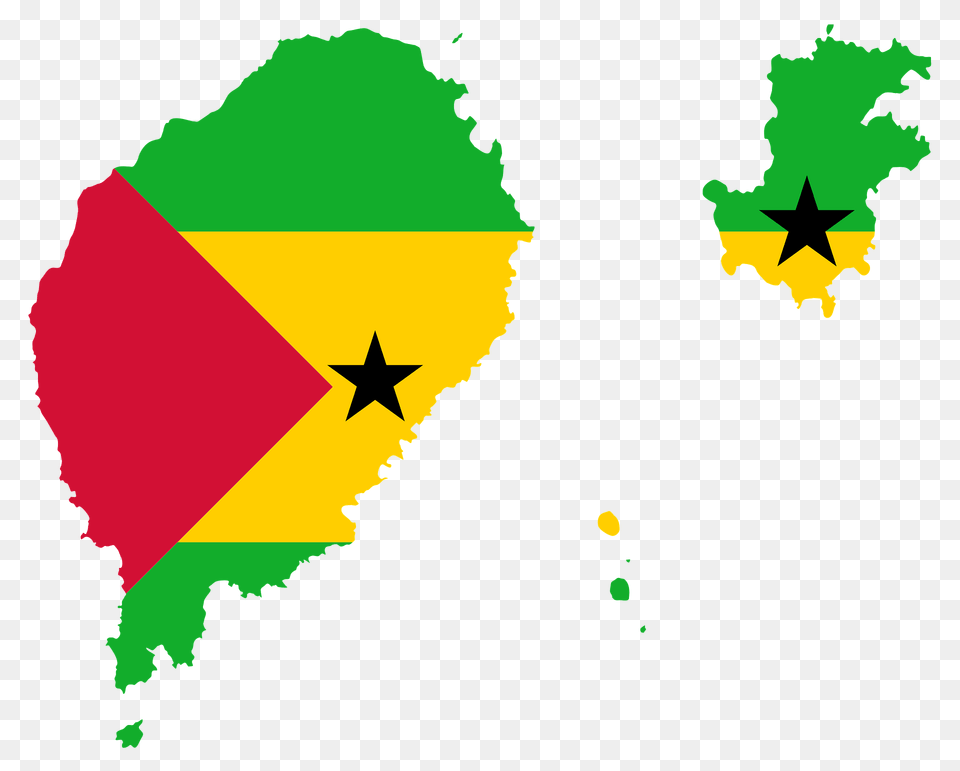 Sao Tome And Principe Flag Map Clipart, Leaf, Plant, Star Symbol, Symbol Png