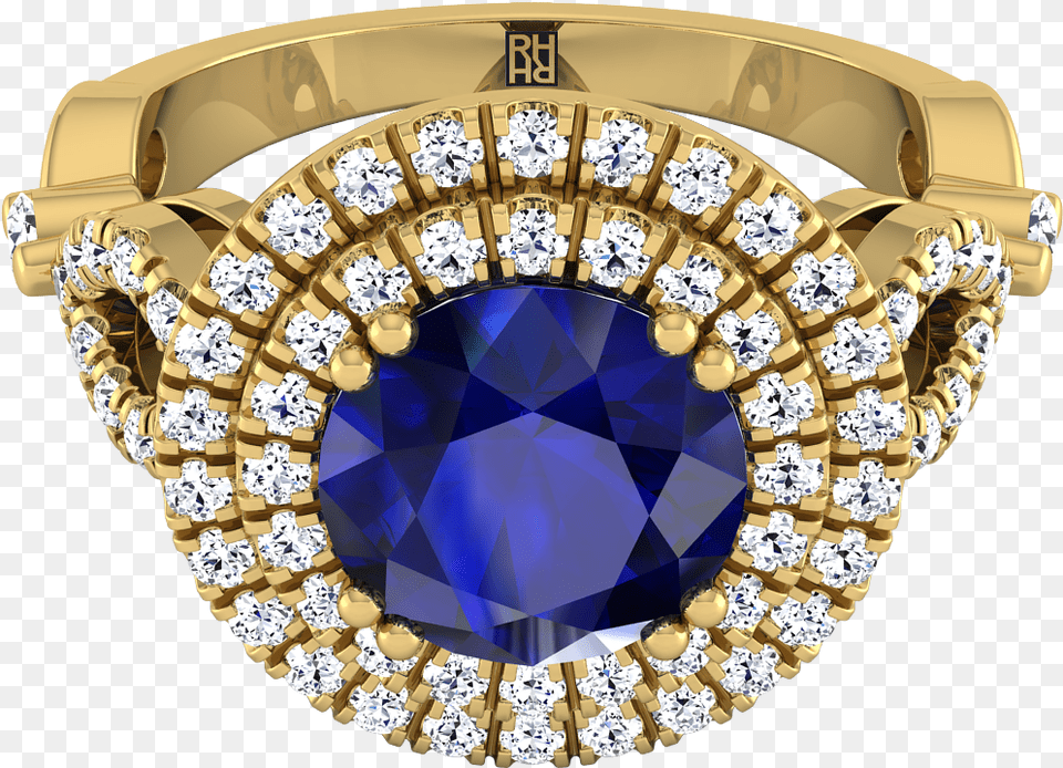 Sapphire Round Center With Diamond Double Halo Engagement Diamond, Accessories, Gemstone, Jewelry, Chandelier Free Png