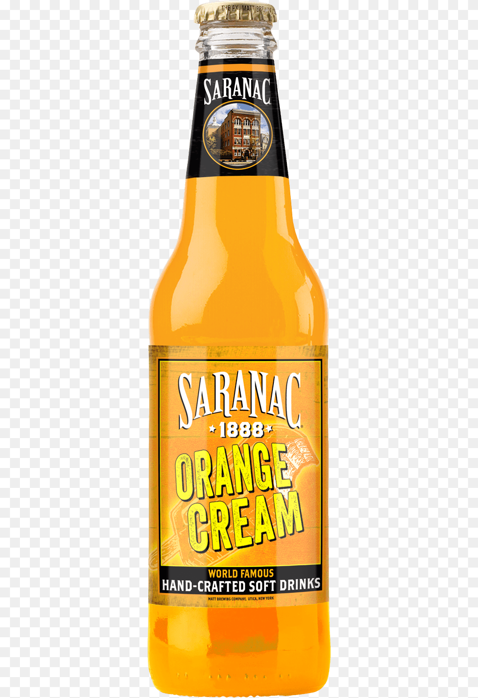 Saranac 1888 Orange Cream Soda Bottle Saranac Orange Cream, Alcohol, Beer, Beverage, Beer Bottle Png