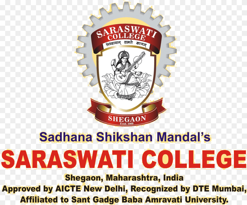 Saraswati Logo Saraswati College Shegaon, Advertisement, Poster, Adult, Person Free Transparent Png