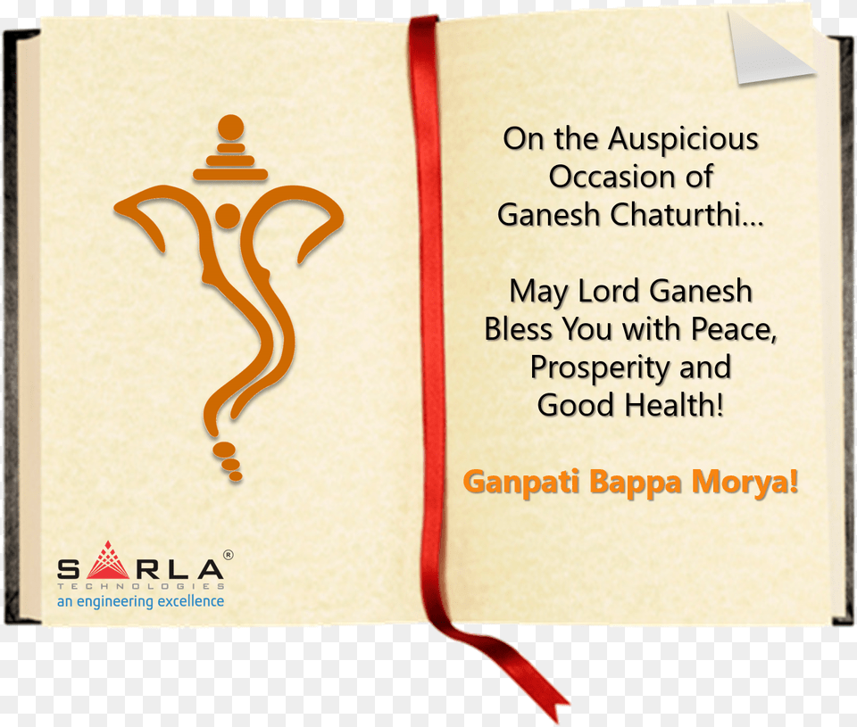 Sarla Technologies Wishes You A Very Happy Ganesh Chaturthi Ganesha, Book, Publication, Text Png Image