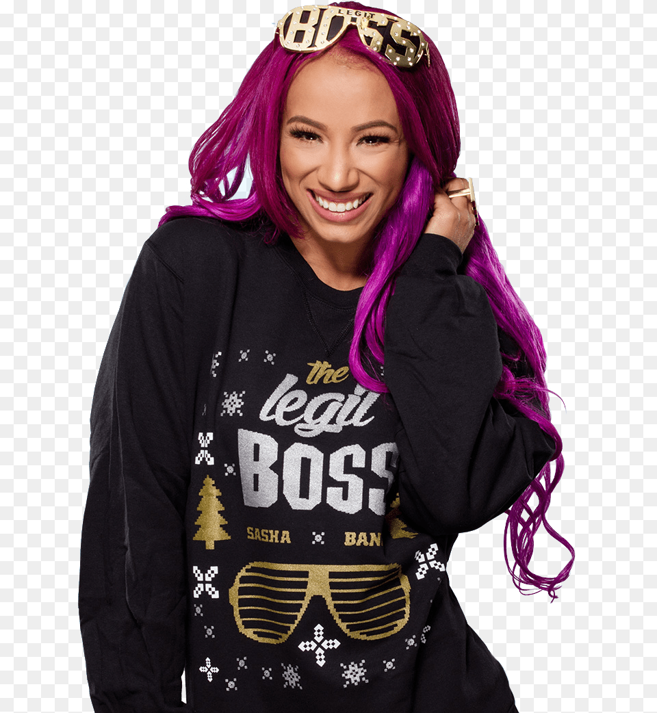 Sasha Banks Ugly Christmas Sweater Sasha Banks Christmas Sweater, Woman, Purple, Person, Female Free Transparent Png