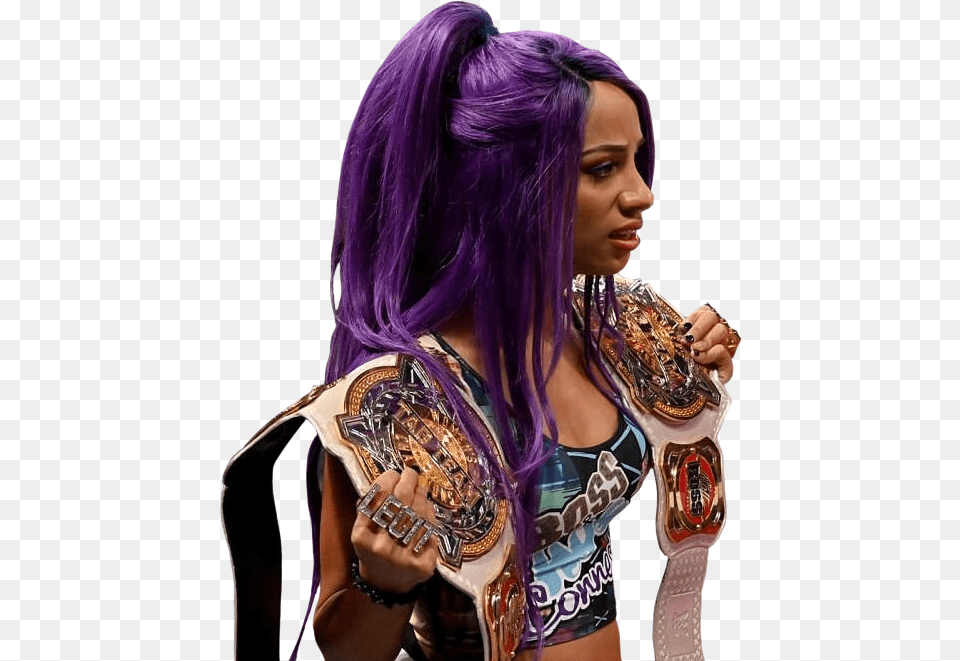 Sashabanks Mercedeskv Bossbanks Bankonit Bossandhugconnection Sasha Banks Hair 2019, Adult, Female, Person, Purple Png Image