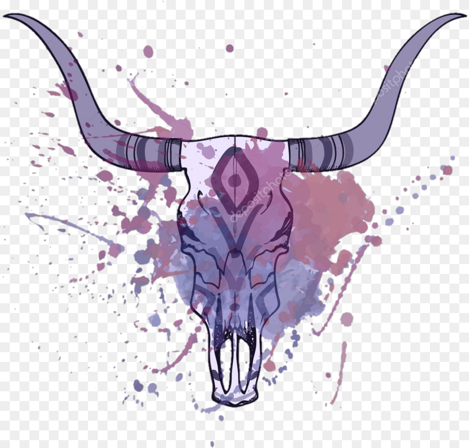 Satan Paint Tumblr Purple Sticker Orisitreal Cow Bull Skull, Animal, Cattle, Livestock, Longhorn Png Image
