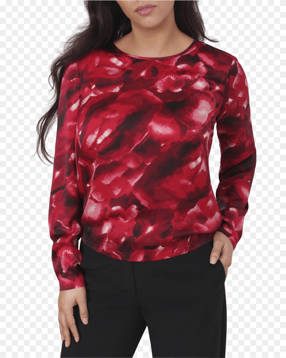 Satin Floral Top Blouse, Adult, Sleeve, Person, Long Sleeve Free Png Download