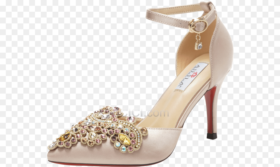 Satin Rhinestones Elegant With Ankle Strap 8 Cm High Gold Pointed Heels For Brides, Clothing, Footwear, High Heel, Sandal Free Transparent Png