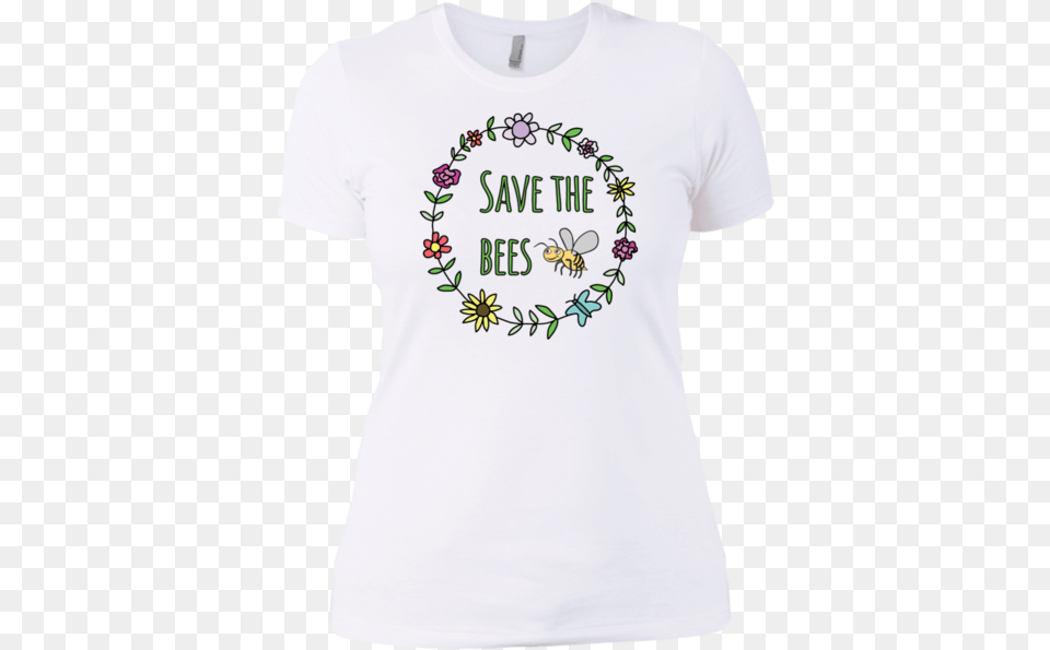 Save The Bees Flower Garland Ladies39 Short Sleeve T Shirt Bitclub Network T Shirt, Clothing, Pattern, T-shirt, Art Free Png Download