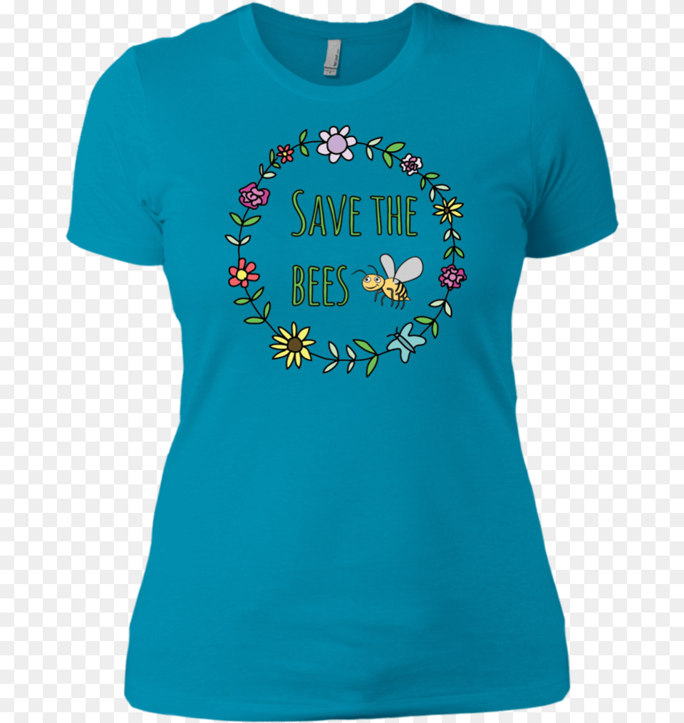 Save The Bees Flower Garland Ladiesu0027 Short Sleeve T Shirt, Clothing, T-shirt, Person, Pattern Free Png
