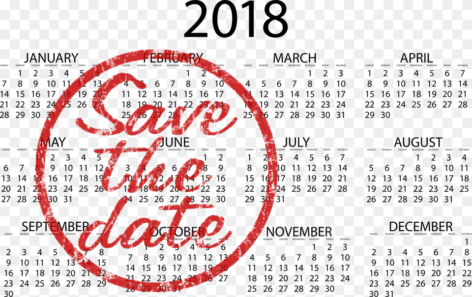 Save The Date Kalendarz 2018 Cay Rok, Text Png Image
