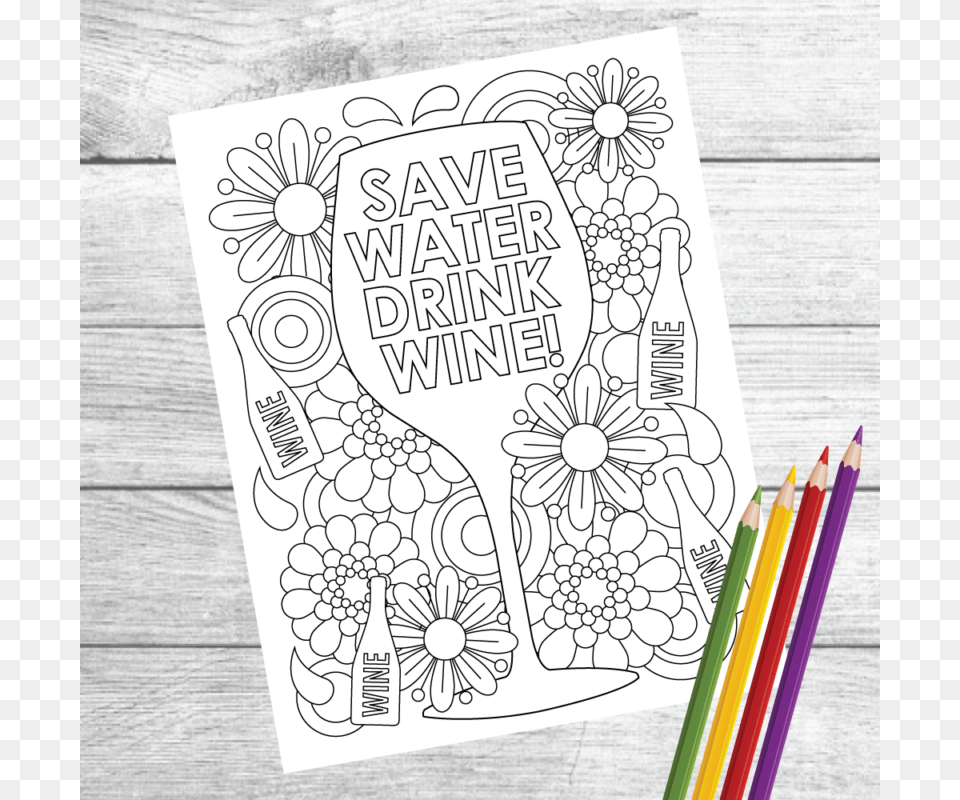 Save Water Drink Wine Wine Therapy Coloring, Art, Doodle, Drawing, Pencil Png