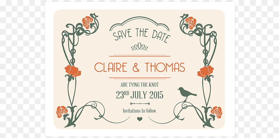 Savethedate Art Deco Pepperandjoy Front Uk Art Nouveau Save The Date, Floral Design, Graphics, Pattern, Text Free Png