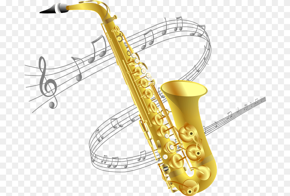 Saxophone And Music Staff Clipart Saxophone Clipart, Musical Instrument, Guitar Free Png Download