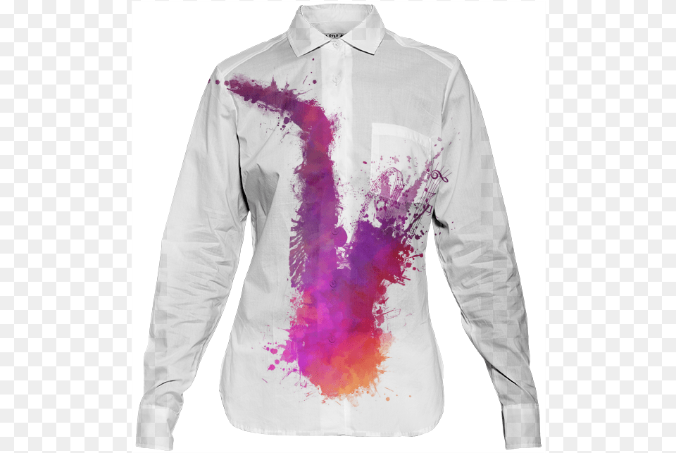 Saxophone Womens Button Down 82 Saxophone, Clothing, Long Sleeve, Shirt, Sleeve Free Png Download