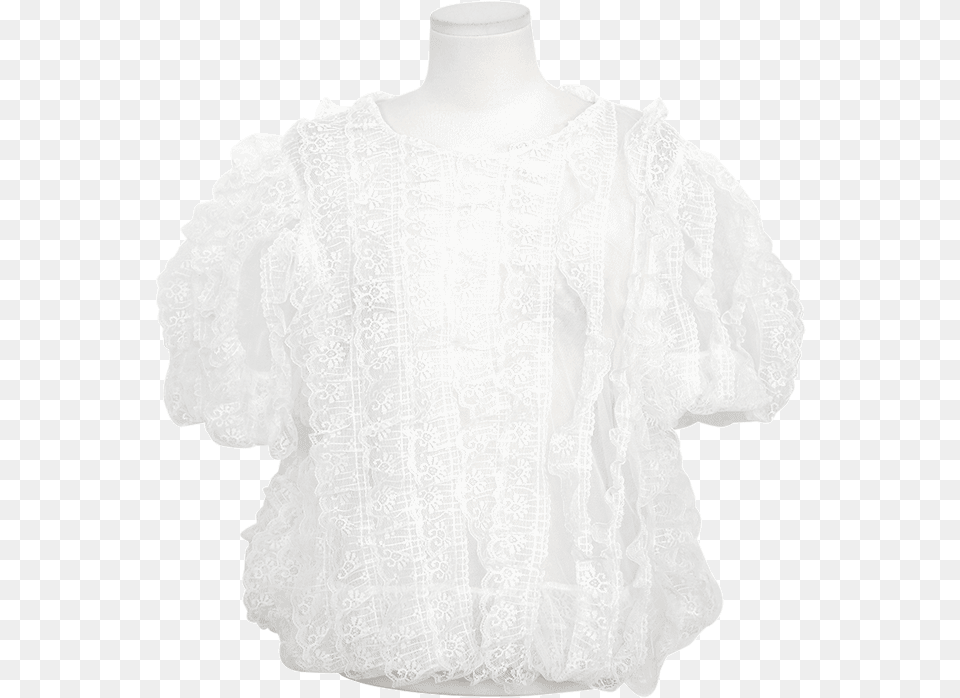 Scalloped Lace Trim Puff Sleeve Sheer Blouse By Stylenanda, Clothing Free Png