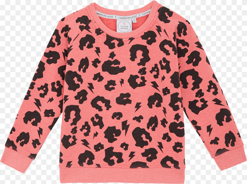 Scamp Amp Dude Coral Leopard Print Sweatshirt Scamp Amp Dude Green Leopard Print Sweatshirt, Clothing, Knitwear, Long Sleeve, Sleeve Png Image