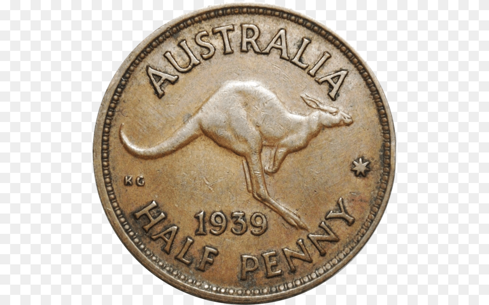 Scarce 1939 Australian Halfpenny Kangaroo Reverse Very Coin, Money, Person Free Png Download