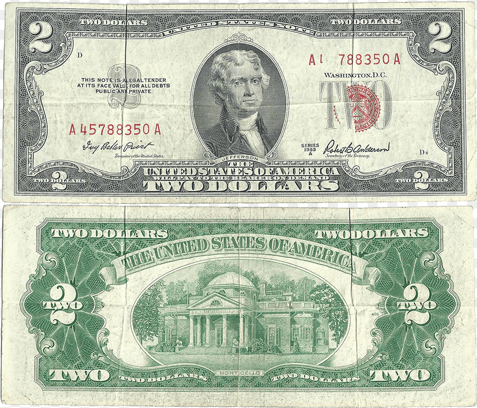 Scarce 1953 A 2 Legal Tender Error Note Fr 2 Dollar Bill, Adult, Wedding, Person, Money Free Png
