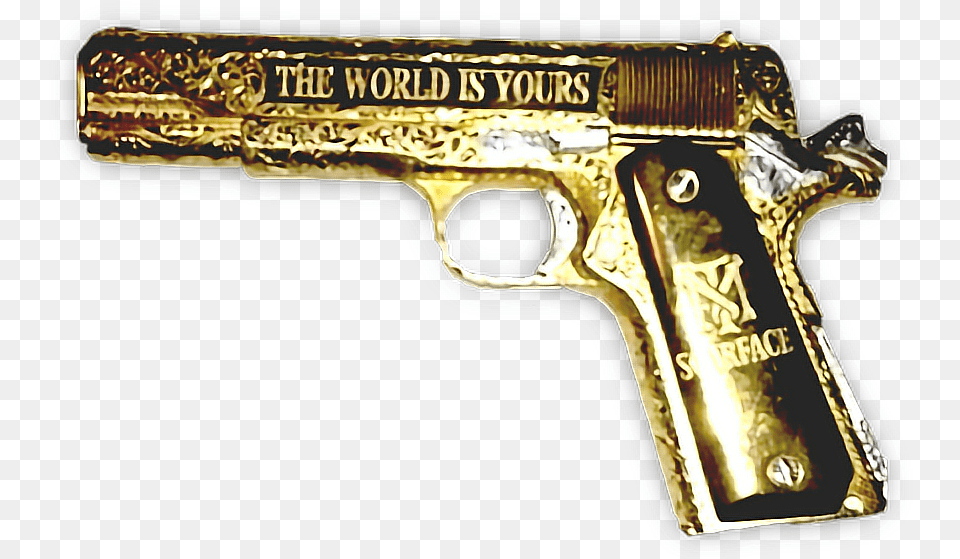 Scarface Gold Gun Scarface Freetoedit 38 Super Gold Transparent Guns, Firearm, Handgun, Weapon Png