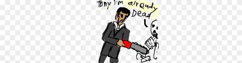 Scarface Killing A Skeleton With Chainsaw Drawing, Person, Book, Comics, Publication Free Png Download