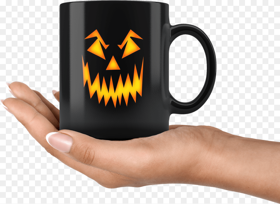Scary Black 11oz Pumpkin Face Coffee Tea Mug Pumpkin Funny Smile Halloween T Shirt Cool Shirt, Cup, Body Part, Finger, Hand Png