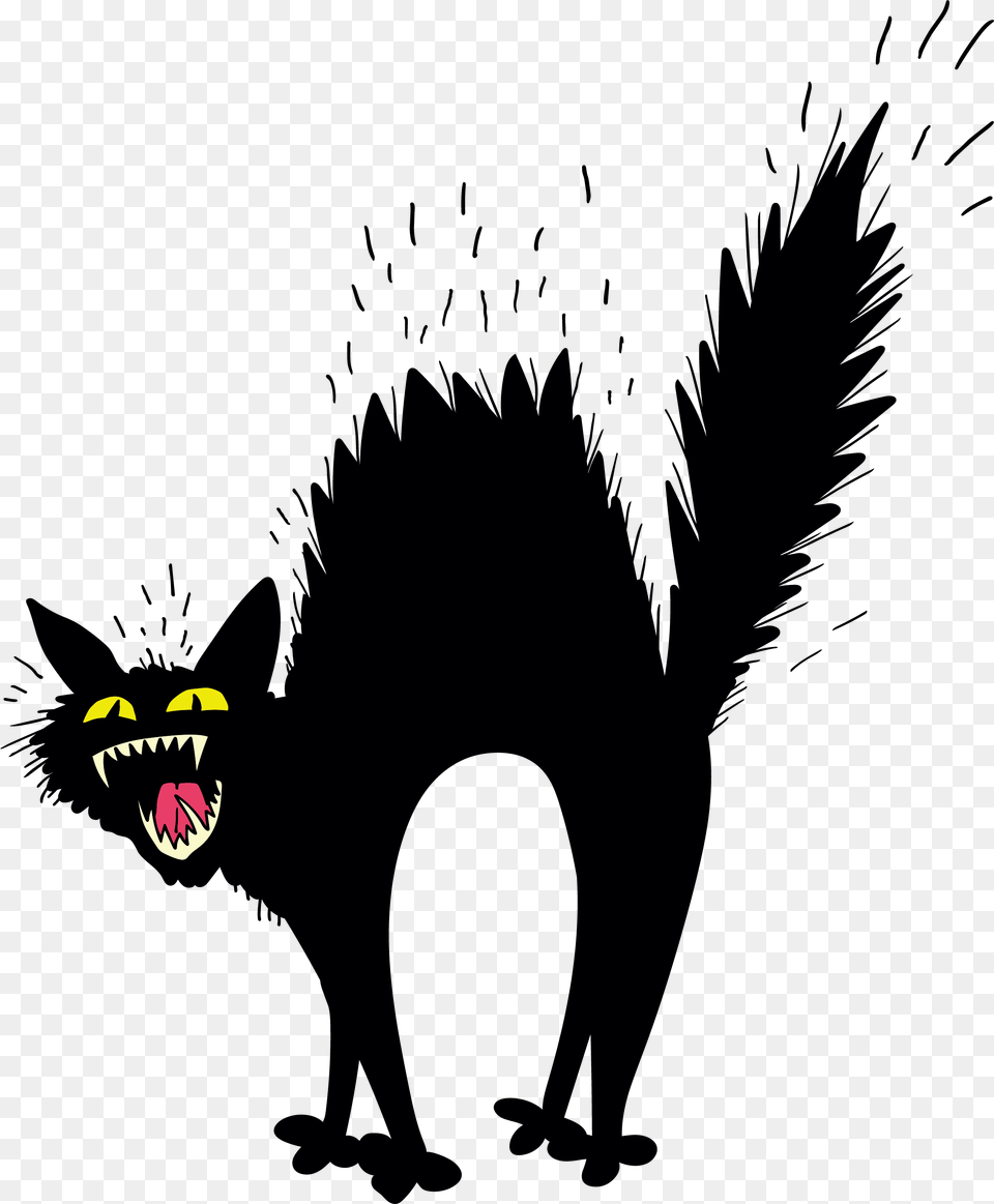 Scary Black Cat Cartoon, Silhouette, Stencil, Person Free Png