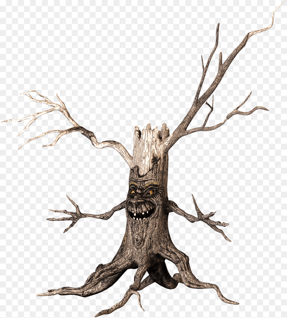 Scary Face And Arms Transparent Ugly Tree Clipart, Plant, Wood, Antler, Animal Png