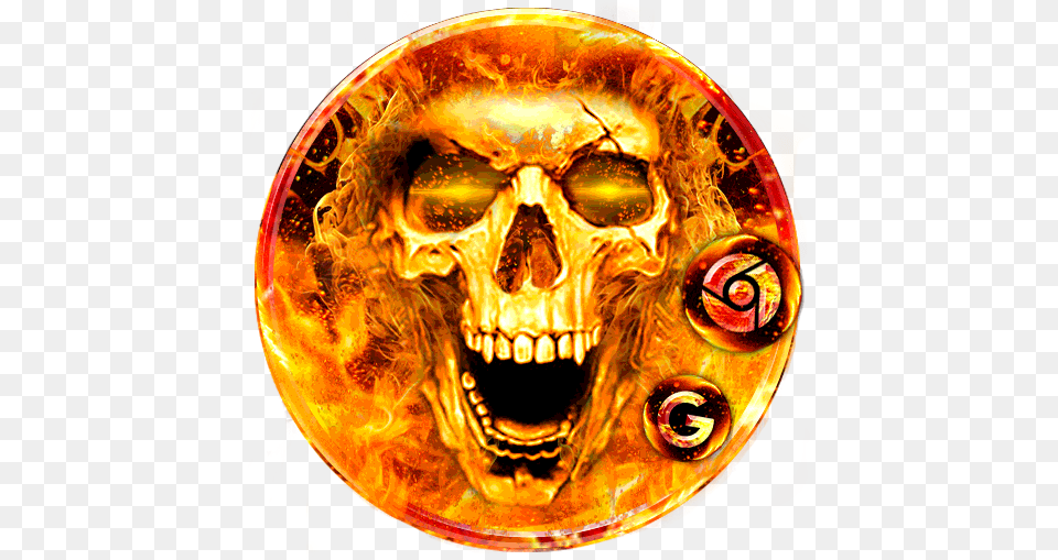 Scary Fire Skull Launcher Theme Live Hd Creepy, Accessories, Gold Png Image