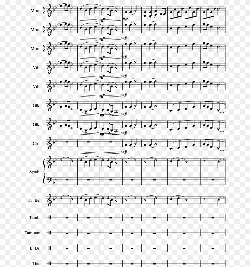 Scary Forest Sheet Music Composed By 2017 Rhs Mallet Music, Gray Png Image