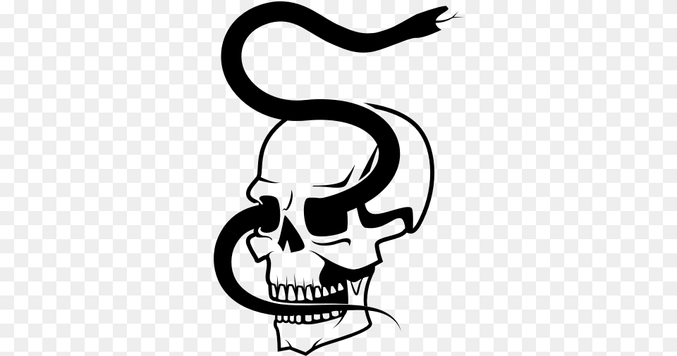 Scary Skull With A Snake Illustration, Gray Png