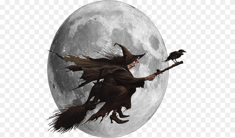 Scary Witch On Broomstick Scary Witch On Broom, Moon, Astronomy, Outdoors, Nature Free Transparent Png