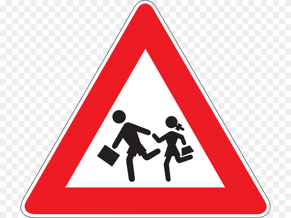 School Ahead Sign, Symbol, Road Sign, Person, Boy Free Png Download