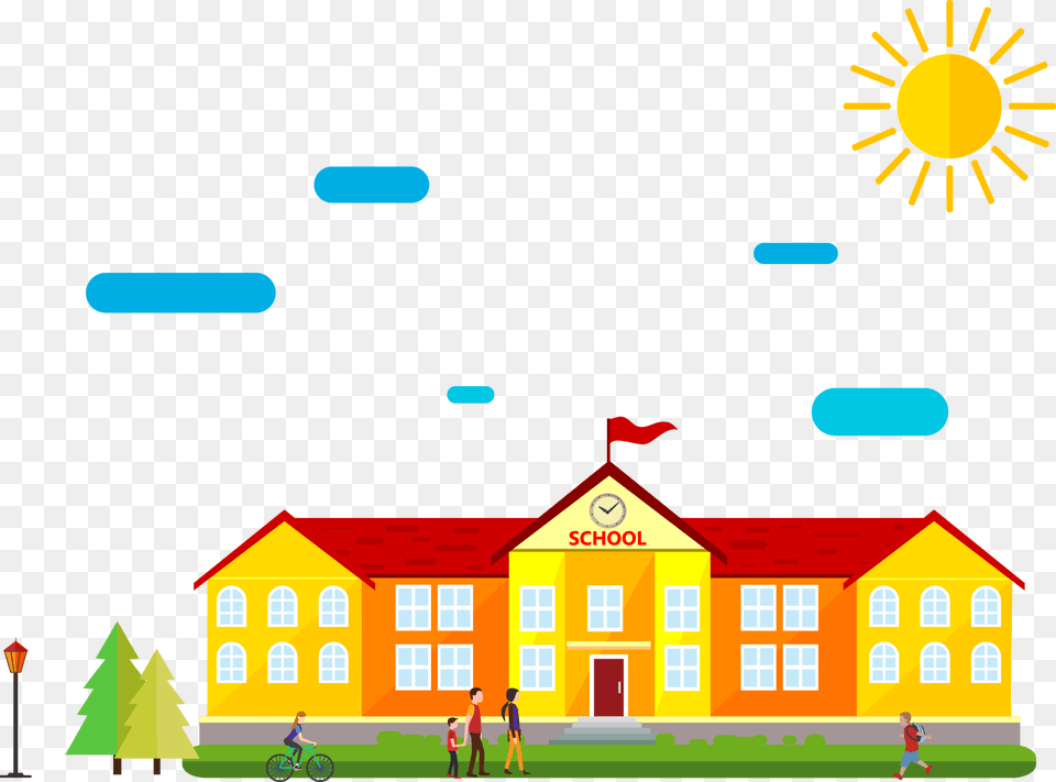 School Background Cartoon, Neighborhood, Architecture, Campus, Building Free Png