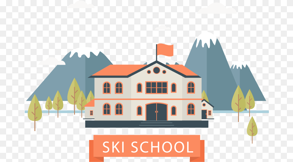 School Background Flat Design, Neighborhood, Architecture, Building, Hotel Png Image