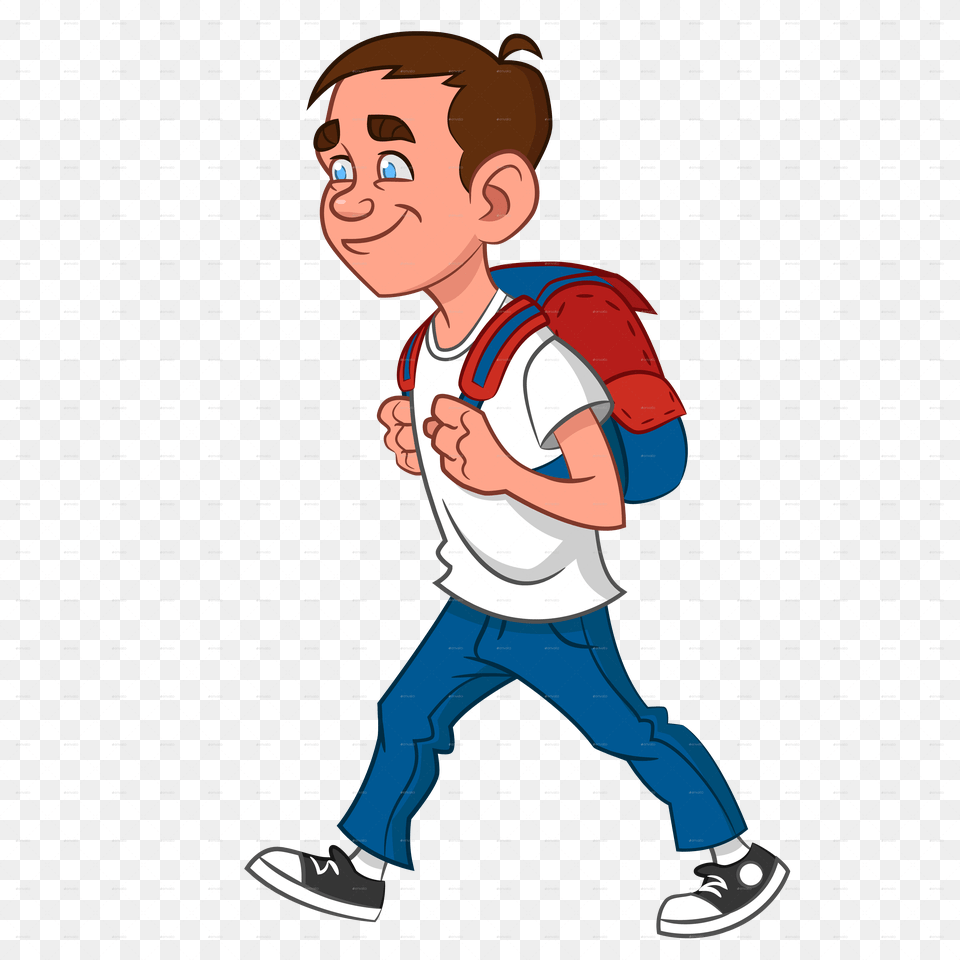 School Boy Cartoon, Child, Male, Person, Walking Free Transparent Png
