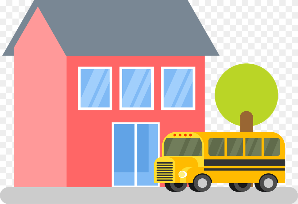 School Building And Bus Clipart, Transportation, Vehicle, School Bus, Machine Free Png Download
