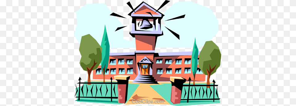 School Building Royalty Vector Clip Art Illustration, Architecture, Clock Tower, Tower Free Png