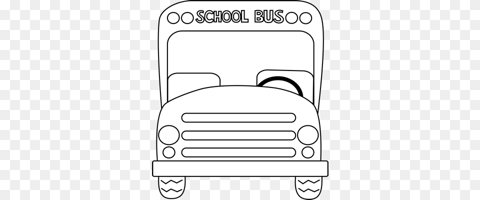 School Bus Front Black And White School Bus School, Bumper, Transportation, Vehicle, Device Free Transparent Png