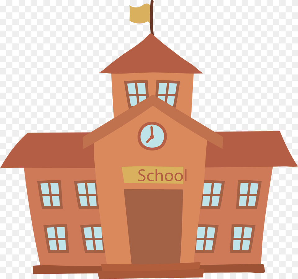 School Cartoon Building School Cartoon Transparent Background, Architecture, Clock Tower, Tower, City Png Image